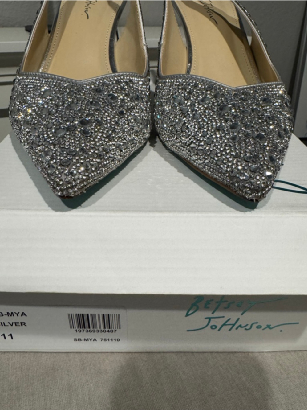 Women's Betsey Johnson Crystal RhinestoneSlingback Heels Size 11 Silver Blue - Picture 4 of 12